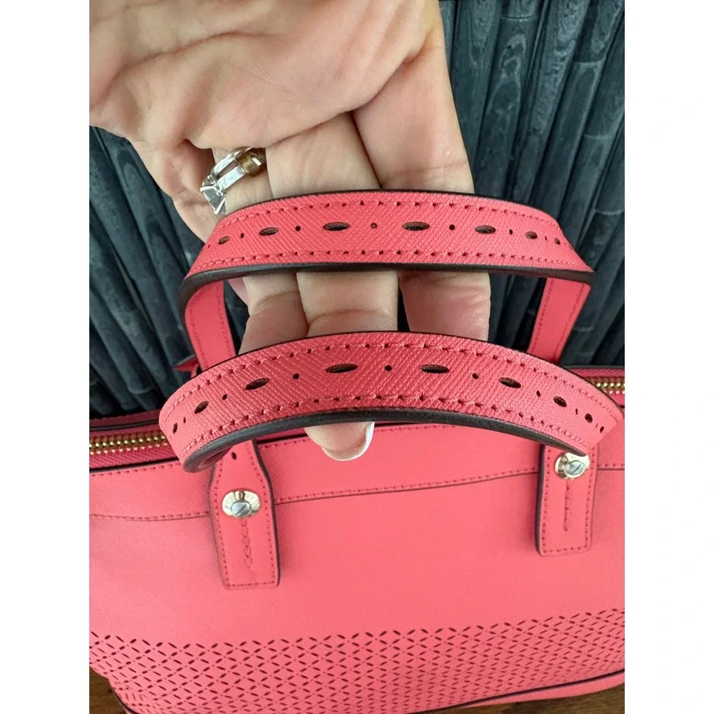 Henri Bendel West 57th Perforated Satchel and Wallet Set Coral Pink Saffiano